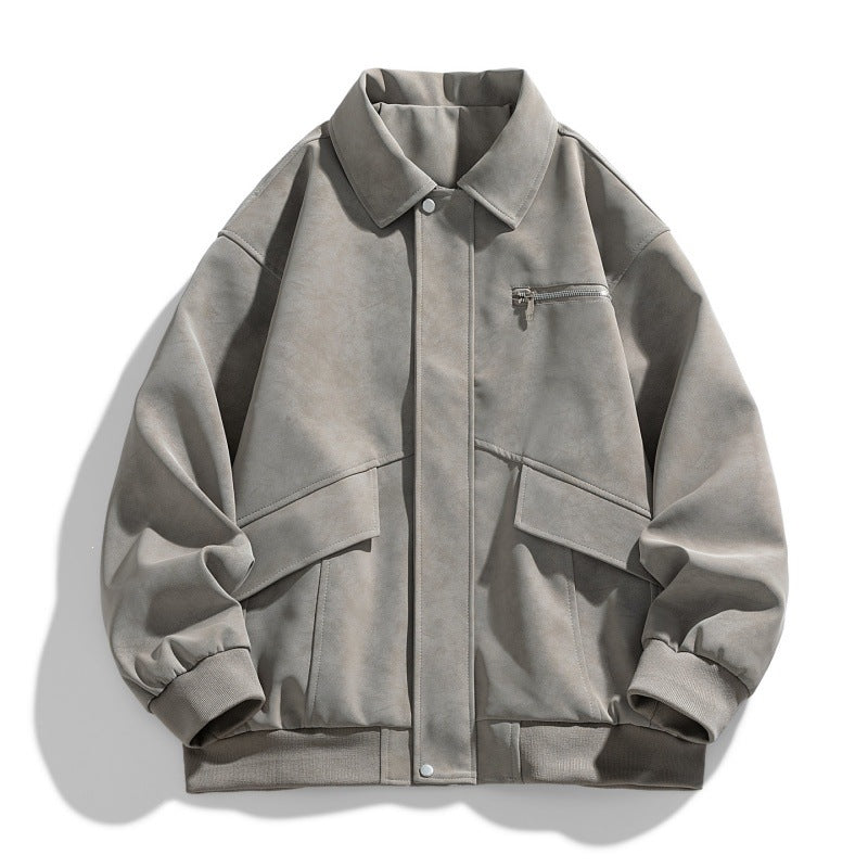 Herren Oversize Bomberjacke im Veloursleder‑Look mit Brustreißverschluss & Pattentaschen Echoarchiv