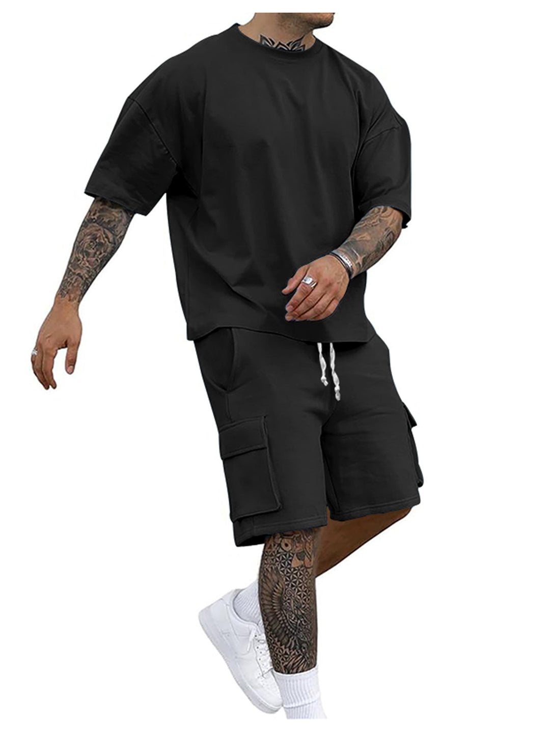 Herren lässiges Kurzarm-Set mit Cargo-Shorts und Oversize-Schnitt Echoarchiv