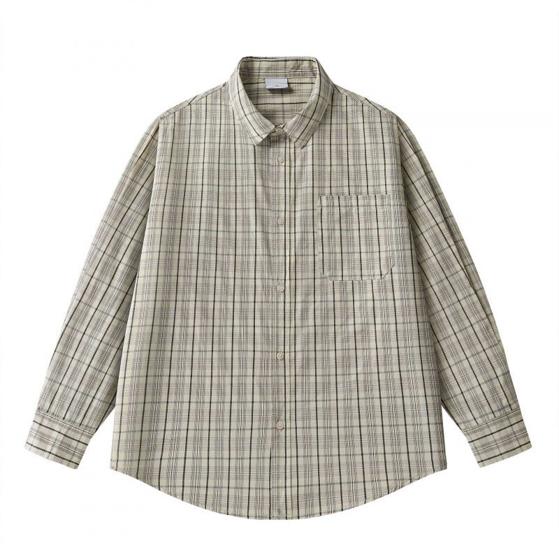 Unisex Lockeres Kastenförmiges Karo-Overshirt aus leichter Baumwollmischung mit Rückpasse und Kräusel-Detail Echo Archiv