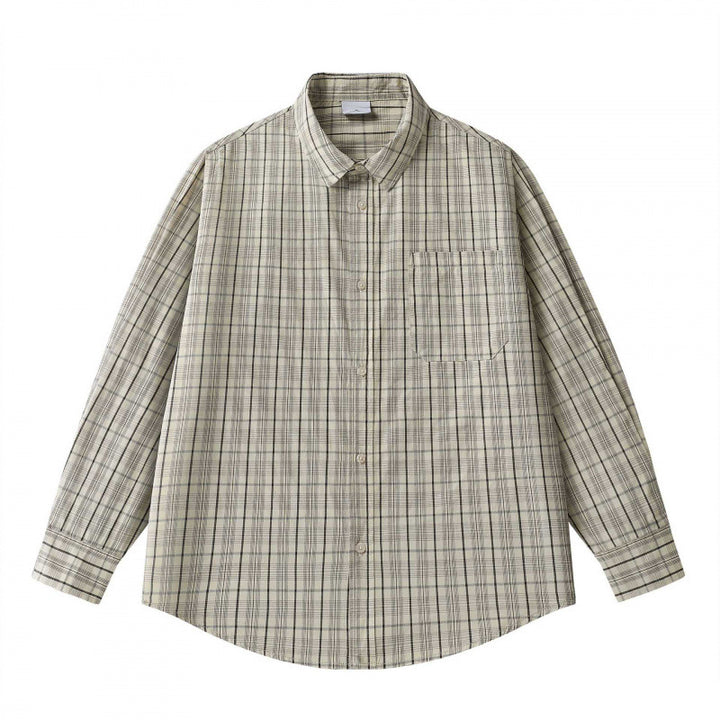 Unisex Lockeres Kastenförmiges Karo-Overshirt aus leichter Baumwollmischung mit Rückpasse und Kräusel-Detail Echo Archiv