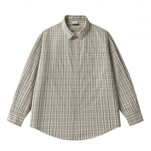 Unisex Lockeres Kastenförmiges Karo-Overshirt aus leichter Baumwollmischung mit Rückpasse und Kräusel-Detail Echo Archiv