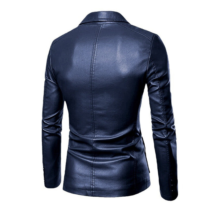 Herren Slim-Fit Kunstleder-Blazer mit Revers, Knopfleiste und aufgesetzten Taschen Echo Archiv