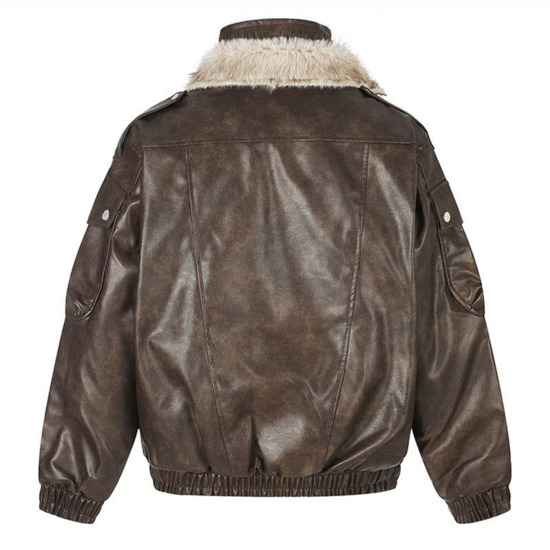 Damen Oversize Kunstleder-Fliegerjacke mit Teddyfutter und Stehkragen Echoarchiv