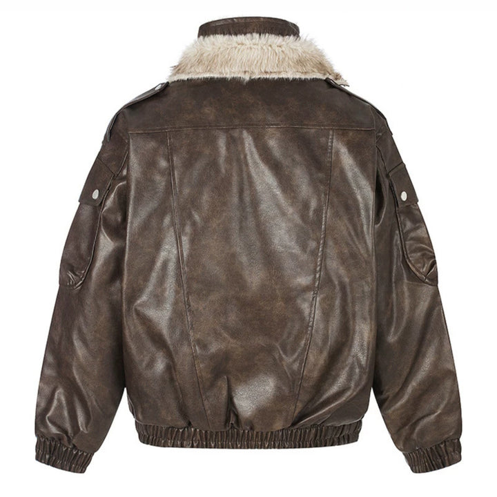 Damen Oversize Kunstleder-Fliegerjacke mit Teddyfutter und Stehkragen Echoarchiv