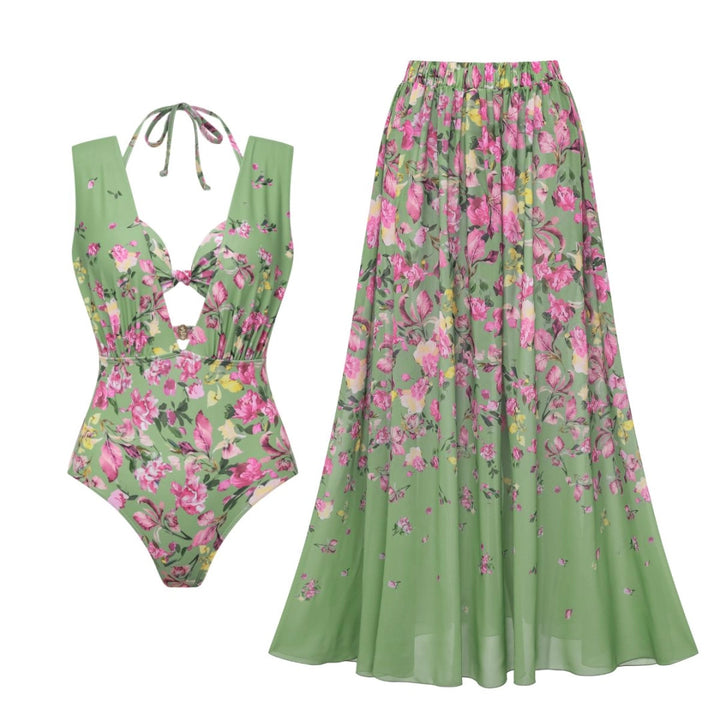 Damen Bikiniset mit floralem Schnitt und elegantem Maxirock Echo Archiv