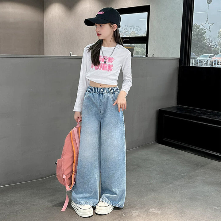 Damen weite Jeanshose mit elastischem Bund und hohem Sitz Echo Archiv