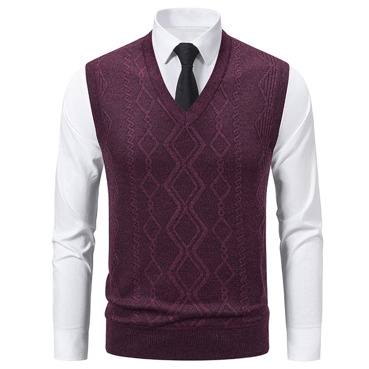 Herren elegante Strickweste mit V-Ausschnitt und strukturiertem Muster Echoarchiv