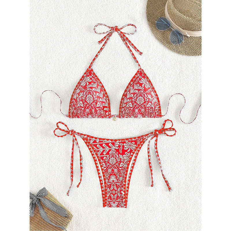 Damen Triangel-Bikini mit verspieltem Bindeband und eleganter Musterung Echo Archiv