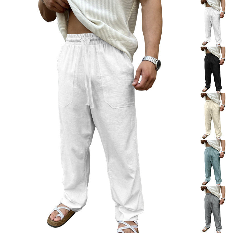 Herren lässige Leinenhose mit elastischem Bund und praktischen Seitentaschen Echoarchiv
