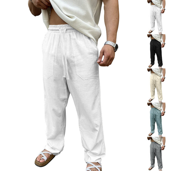 Herren lässige Leinenhose mit elastischem Bund und praktischen Seitentaschen Echoarchiv