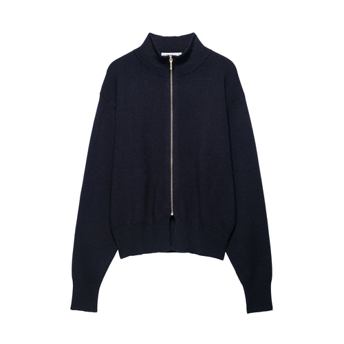 Damen Cropped Feinstrick-Cardigan mit Stehkragen, durchgehendem Reißverschluss und taillierter Ripppartie Echoarchiv