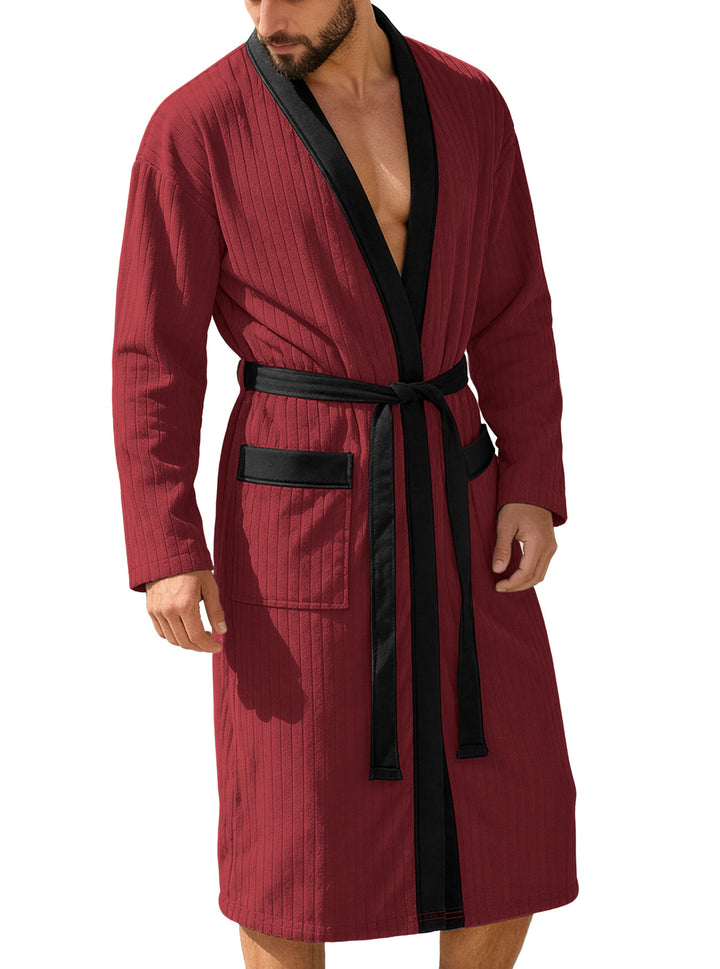 Herren nan wadenlanger Rippen-Bademantel im Kimono-Stil mit Schalkragen und Kontrastpaspel Echo Archiv