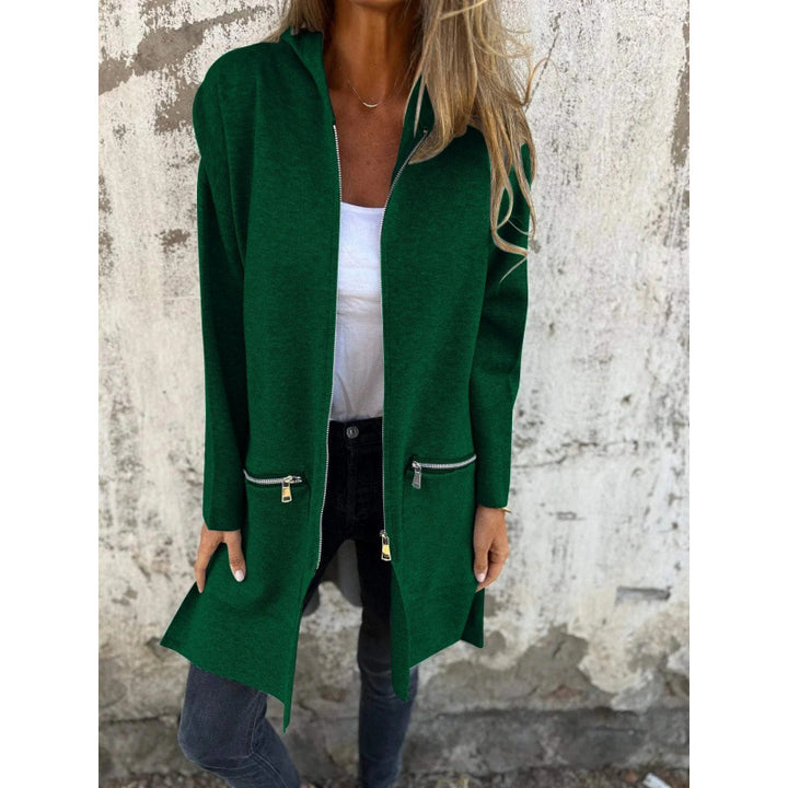 Damen Kapuzen-Longcardigan mit durchgehendem Reißverschluss und Ziertaschen Echo Archiv
