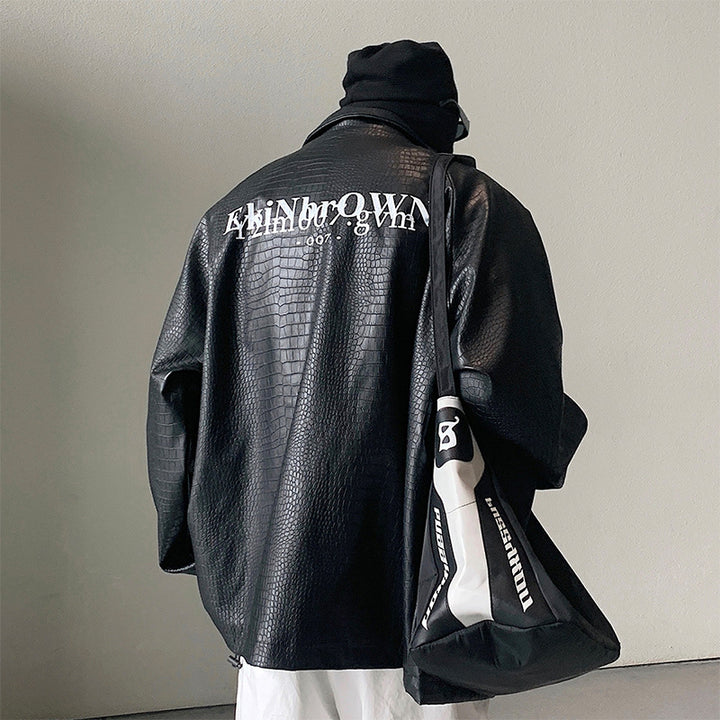Herren Oversized Kunstlederjacke mit Krokodilprägung und Rückenlogo Echoarchiv
