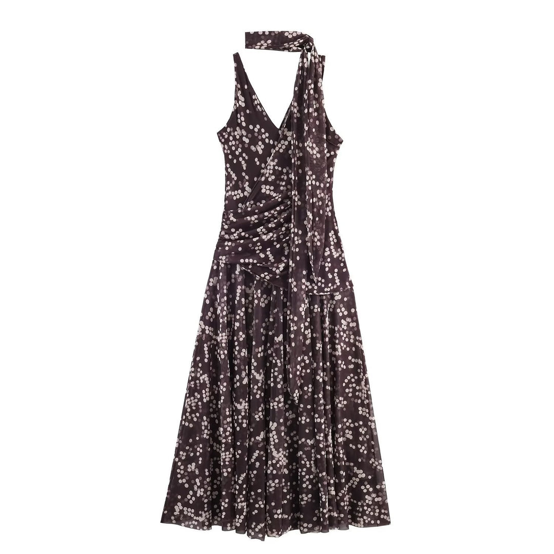 Damen Maxikleid mit floralem Rüschenversatz und elegantem V-Ausschnitt Echo Archiv