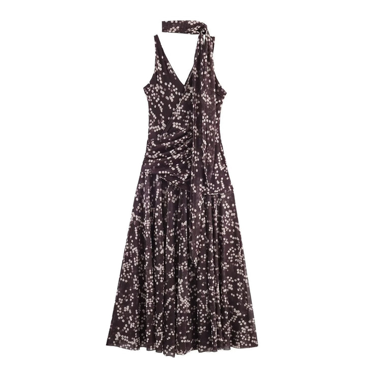 Damen Maxikleid mit floralem Rüschenversatz und elegantem V-Ausschnitt Echo Archiv
