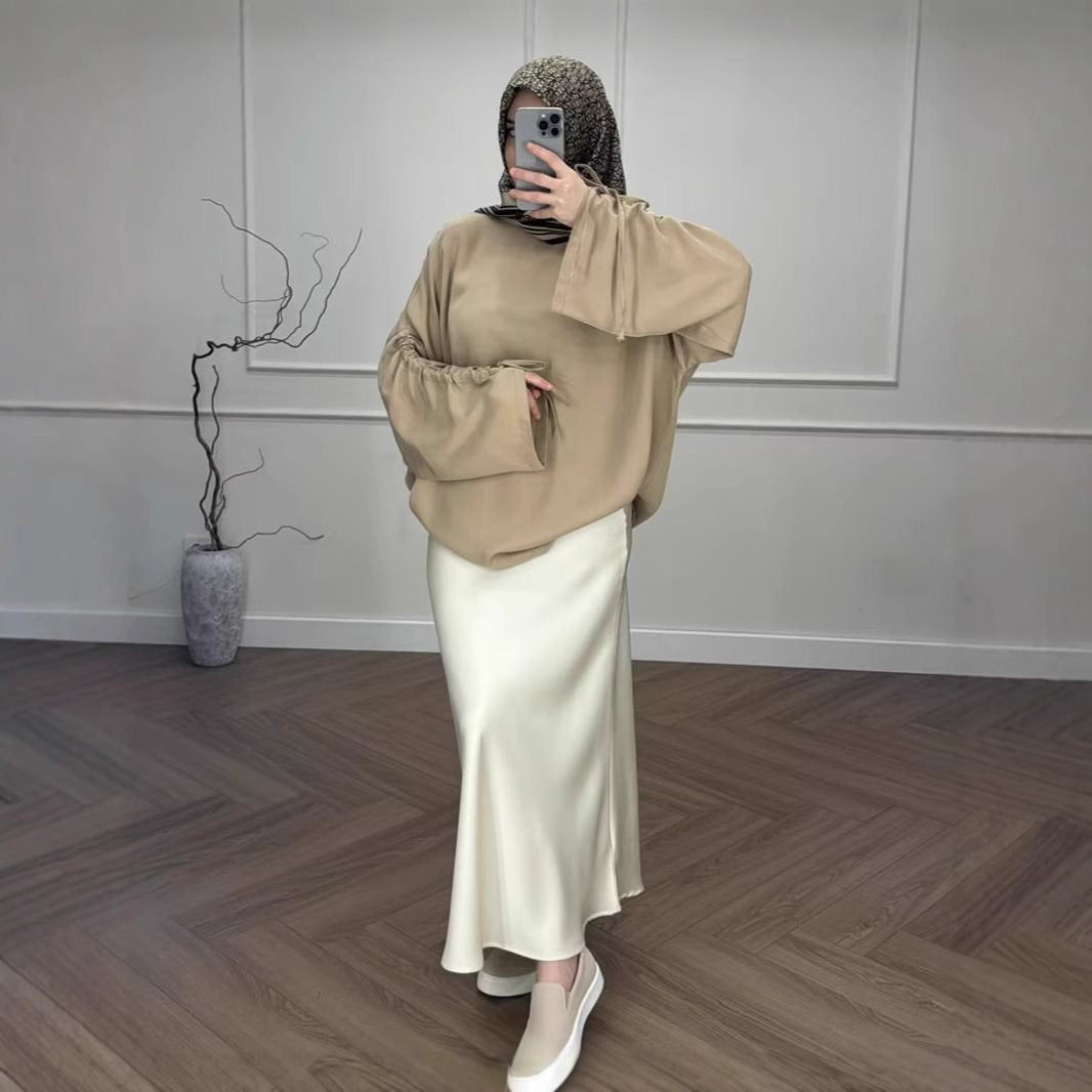 Damen Hochtaillierter Satin-Maxirock mit seidenähnlichem Fall und eleganter Trompetenform Echo Archiv