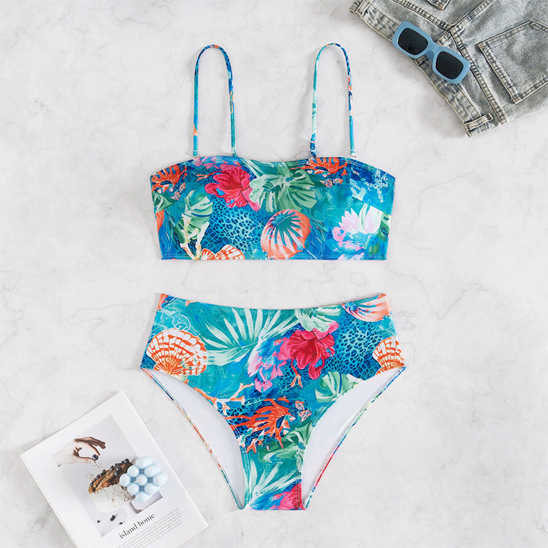 Damen Hochtailliertes Bikini-Set mit floralem Druck Echo Archiv