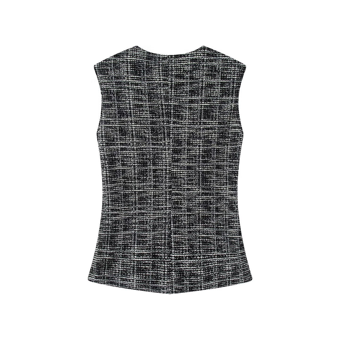 Damen elegante Karohose mit schmalem Schnitt und dekorativen Knöpfen Echo Archiv