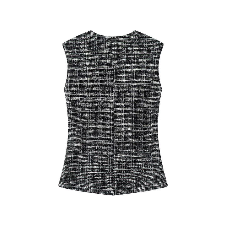 Damen elegante Karohose mit schmalem Schnitt und dekorativen Knöpfen Echo Archiv