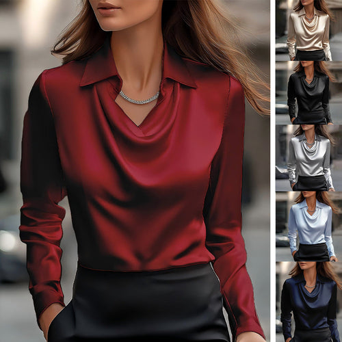 Damen Elegante Bluse mit asymmetrischem Kragen und fließendem Fall Echoarchiv