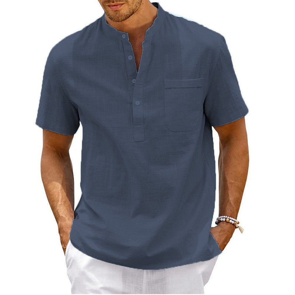 Herren Kurzarmhemd mit modernem Henley-Kragen und praktischer Brusttasche Echoarchiv