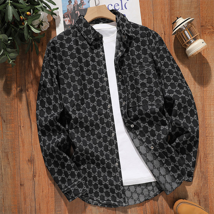 Herren modische Overshirtjacke aus hochwertigem Denim mit einzigartigem Muster Echoarchiv
