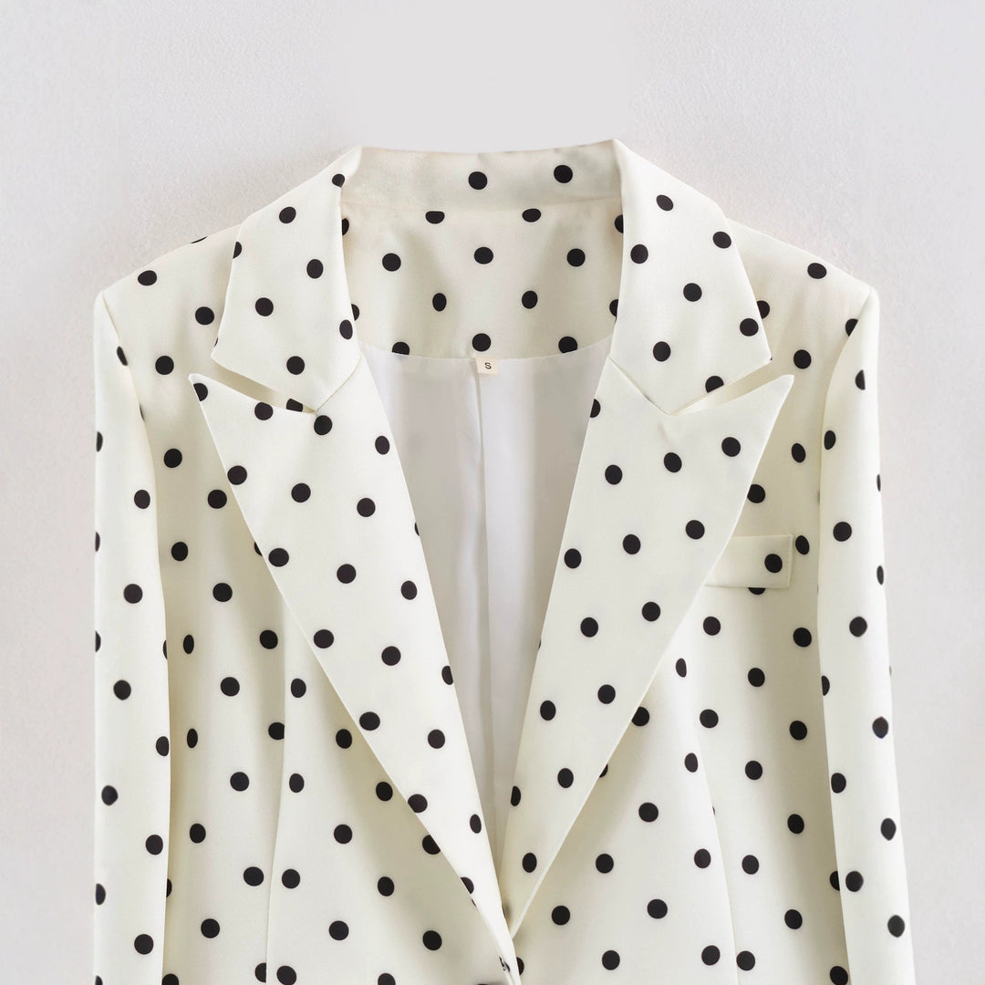 Damen Gepunkteter Cropped-Blazer mit Reverskragen und Pattentaschen Echo Archiv