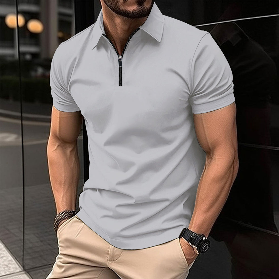 Herren Sportliches Kurzarm-Poloshirt mit Reißverschluss – Cavello