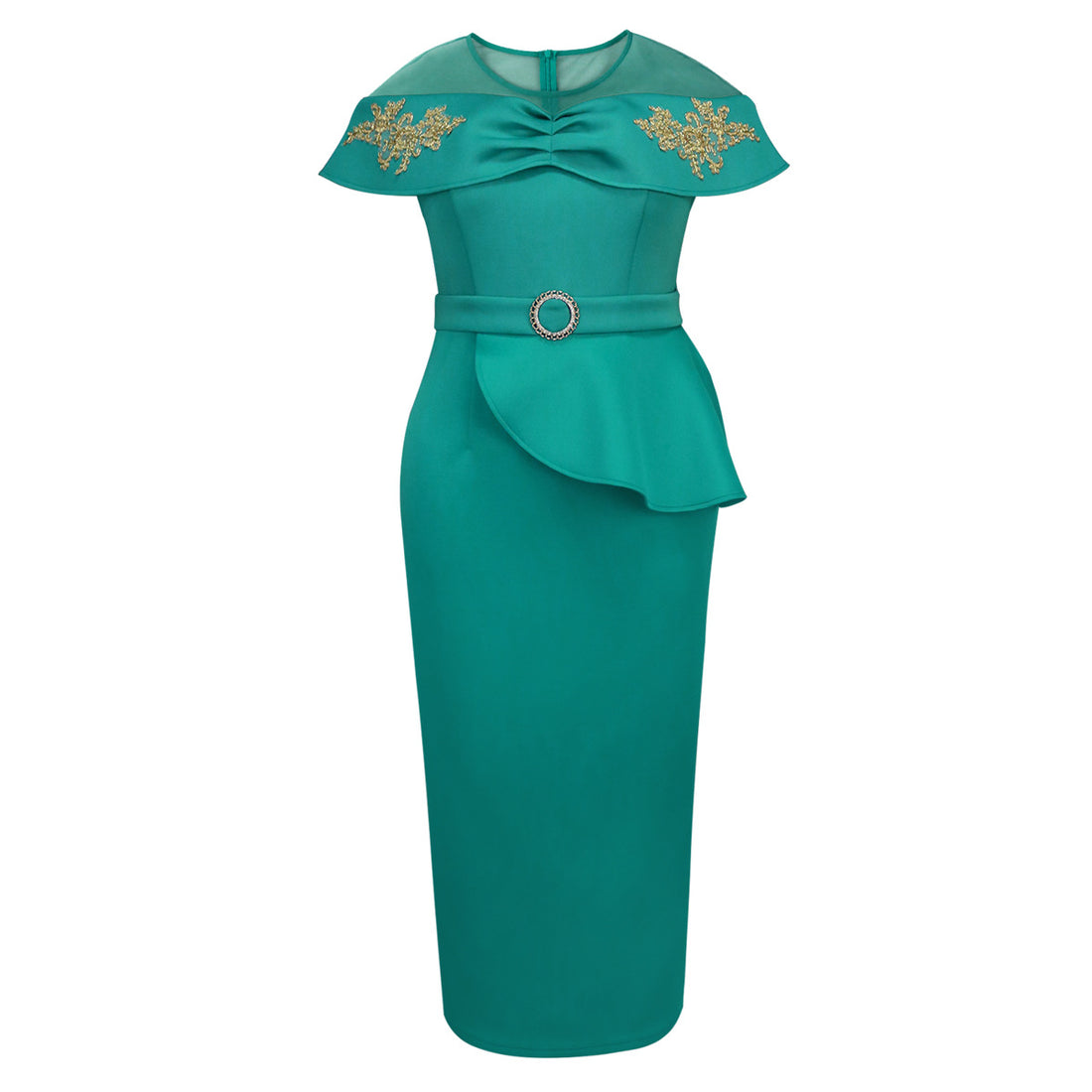 Damen elegantes Wickelkleid mit Schnitt- und Rüschenakzenten – Élara