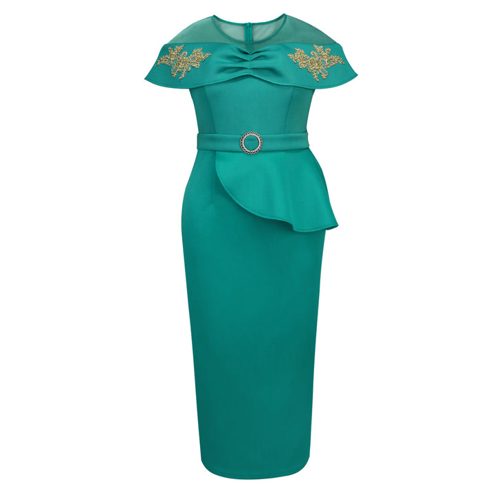 Damen Elegantes Maxikleid mit transparenten Ärmeln und dekorativen Applikationen Echo Archiv