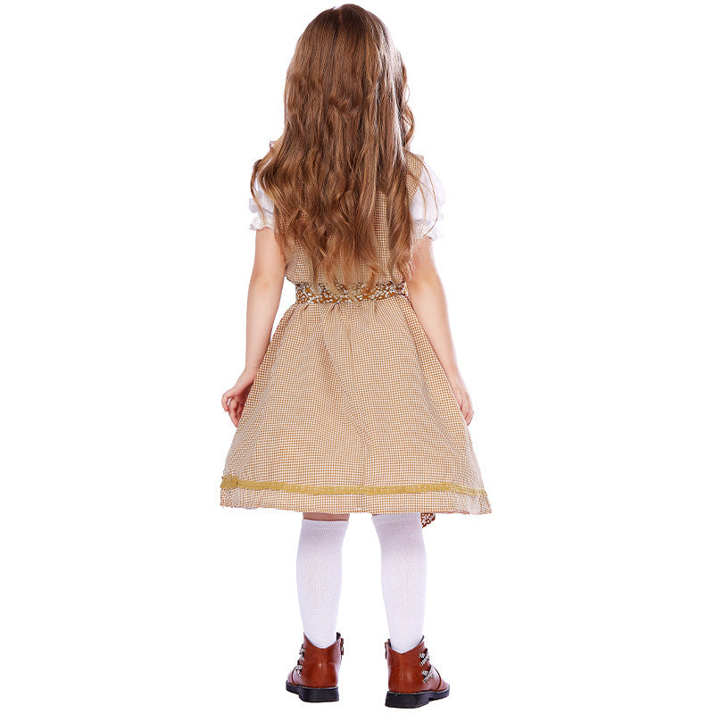 Damen nan traditionelles Trachtenkleid-Set mit geschnürtem Mieder, bestickter Puffbluse und abnehmbarer Schürze Echo Archiv