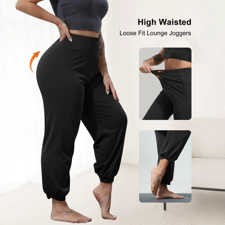 Damen Harem-Loungehose mit hoher Taille, taillierendem Schnitt und elastischen Bündchen echoarchiv-