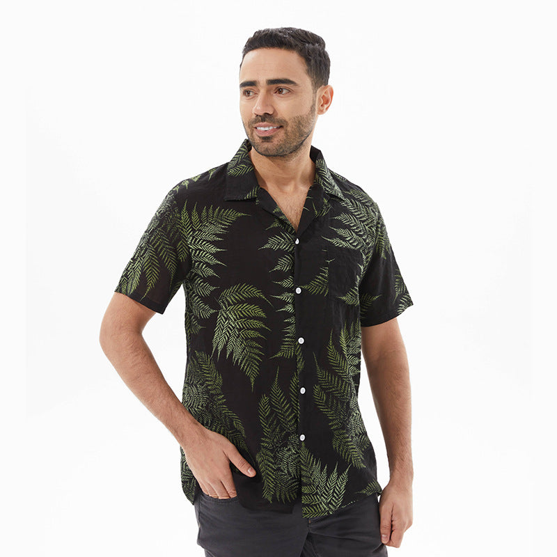 Herren Kurzarmhemd im tropischen Blattdesign Echoarchiv