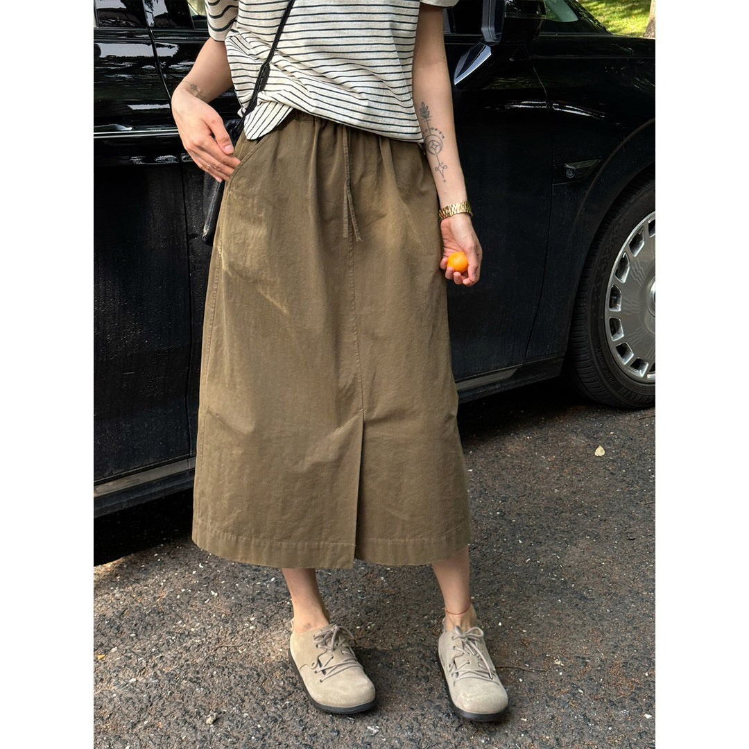 Damen Modischer Midirock mit elastischem Bund und Taschen Echoarchiv