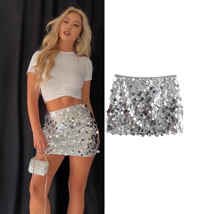 Damen Glitzernder Minirock mit Pailletten und elastischem Bund Echo Archiv