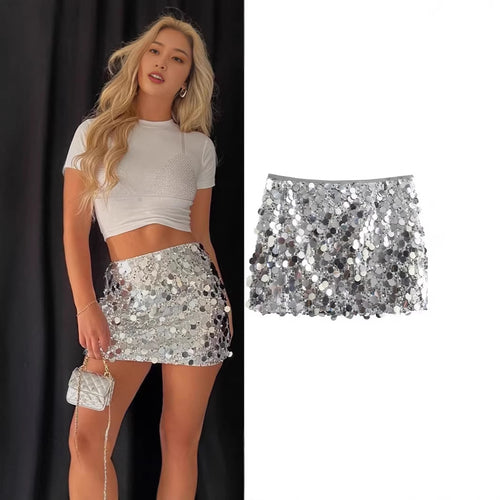 Damen Glitzernder Minirock mit Pailletten und elastischem Bund Echo Archiv