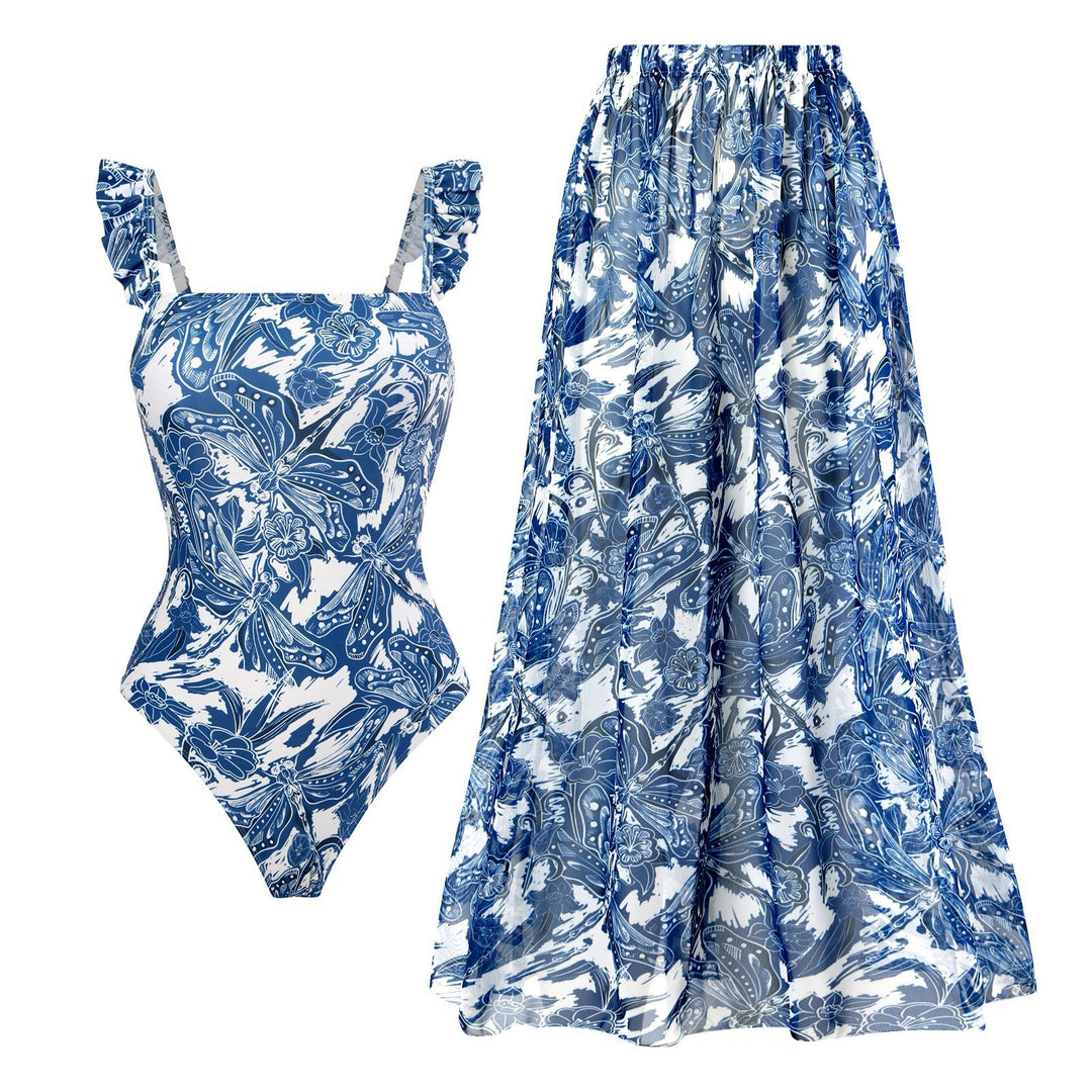 Damen Badekleid mit floralem Muster und schwingendem Rock Echo Archiv