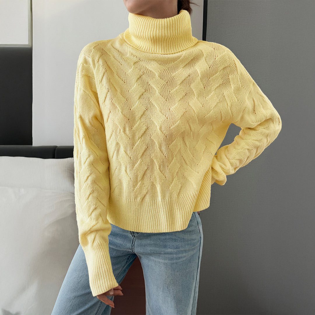Damen grobstrick Rollkragenpullover mit Zopfstruktur, oversized Schnitt und längeren Ärmeln – Mavelle