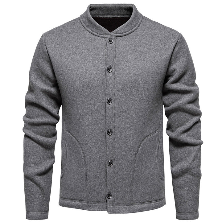 Herren Stehkragen-Strickjacke mit Knopfleiste und leichtem Wollmix Echo Archiv