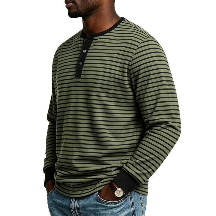 Herren Gestreiftes Langarm-Henleyshirt aus Baumwollmischung mit Knopfleiste Echoarchiv