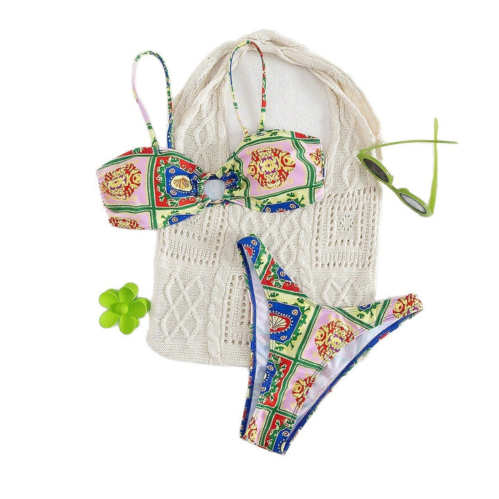 Damen Bikini mit elegantem Bandeau-Schnitt und buntem Muster Echo Archiv
