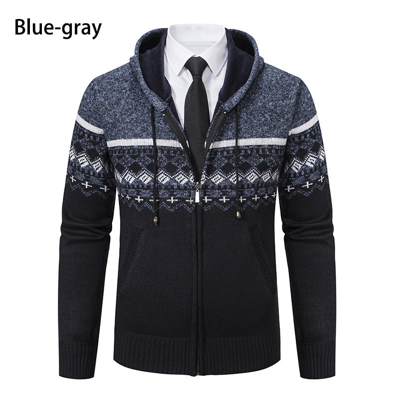 Herren stilvolle Strickjacke mit Kapuze und Norweger-Muster Echoarchiv