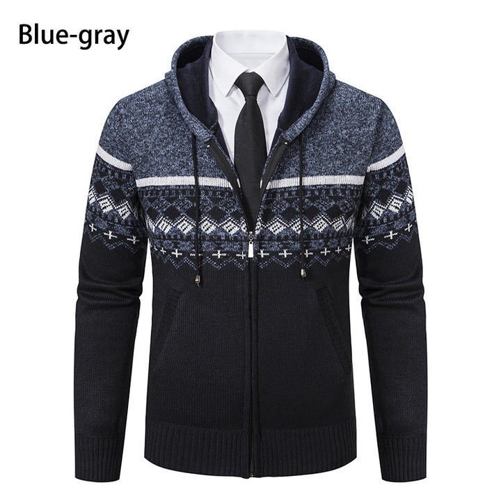 Herren stilvolle Strickjacke mit Kapuze und Norweger-Muster Echoarchiv
