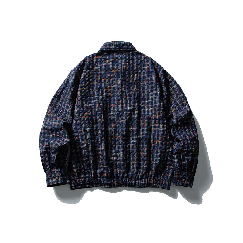 Herren Karierte Harrington‑Jacke mit Reißverschluss, Hemdkragen und elastischem Saum Echoarchiv