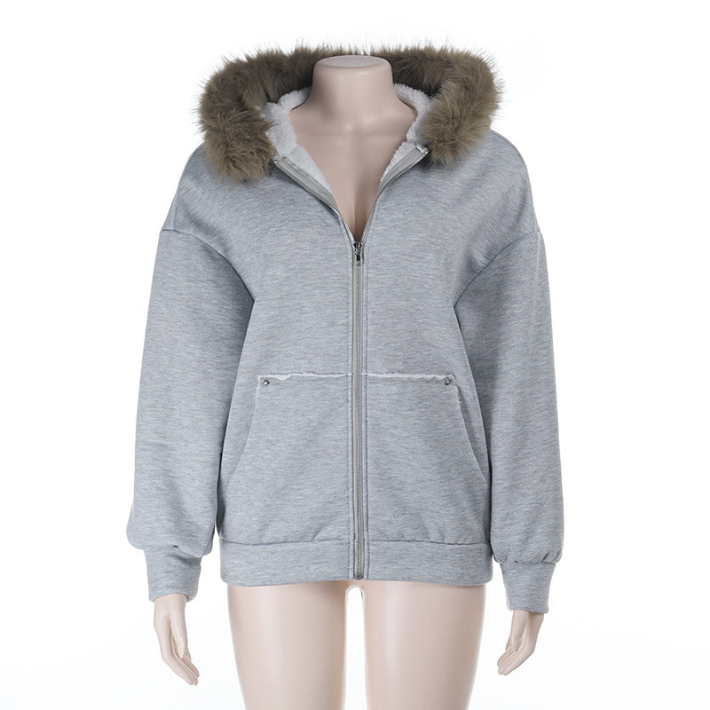 Damen Oversize Teddy-Kapuzenjacke mit Kunstpelzbesatz und Fleece-Futter – Avérine