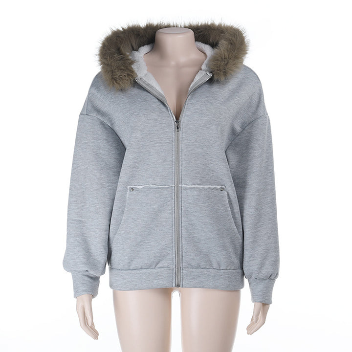 Damen Oversize Teddy-Kapuzenjacke mit Kunstpelzbesatz und Fleece-Futter – Avérine