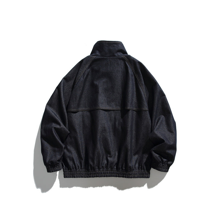 Unisex Boxy Jeansblousonjacke mit Stehkragen, Druckknopffront und elastischem Saum Echoarchiv