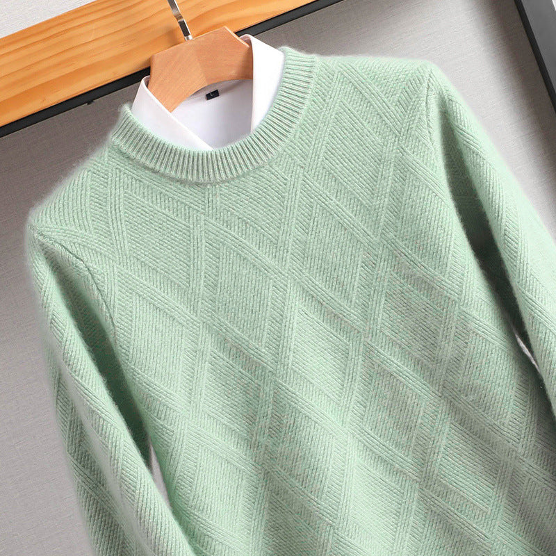 Herren Feiner Rautenstruktur Rundhalspullover aus Merino‑Blend mit softem Griff Echoarchiv