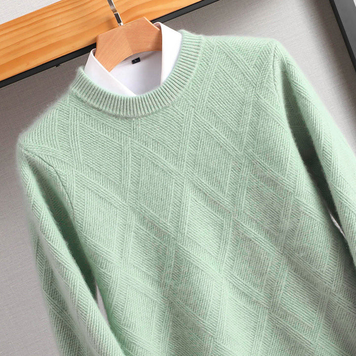 Herren Feiner Rautenstruktur Rundhalspullover aus Merino‑Blend mit softem Griff Echoarchiv